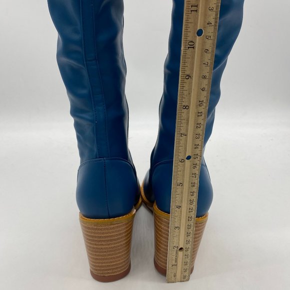 Blue Side Zipper Wedge High Heels Over The Knee Thigh High Boots - Picture 7 of 14